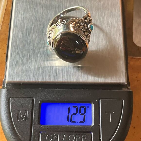 Natural Shungite Sleeping Beauty Turquoise Sterling Silver Cocktail Ring Size 9 - Picture 9 of 9